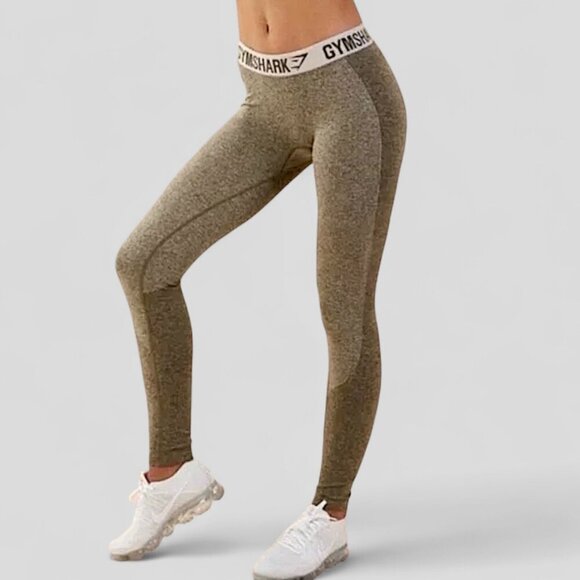 GymShark Flex Contour Low Rise Leggings Green Khaki & Sand - Picture 1 of 14